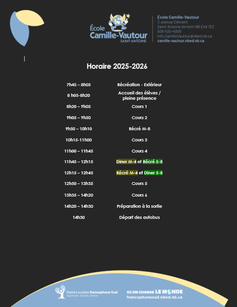 Horaire de la journée 25 26